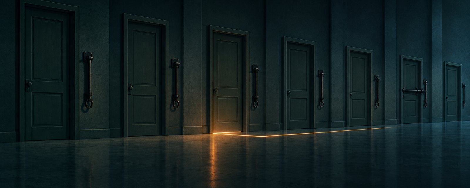 暗い廊下に並ぶ扉の下を光の筋が走り、閂をかけた扉の前で止まる。備えの有無が被害を分ける意味。